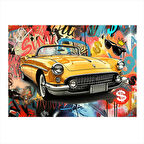 Sarı Klasik Araba Grafiti Art Mdf Poster 35cm X50cm