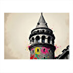 Galata Kulesi İllüstrasyonu Dekoratif ahşap Tablo 25cmX 35cm