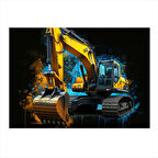 Sarı Ekskavatör Tasarımı Art Mdf Tablo 25cmX 35cm