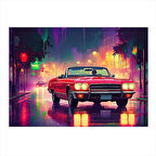 Neon Işıklı Retro Araba Art Mdf Poster 50cmX 70cm