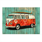 Renkli Retro Minibüs Tasarımı Modern Mdf Tablo 25cmX 35cm