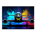 Neon Işıklı Uçak Ön Görünüm Art Mdf Tablo 35cm X50cm