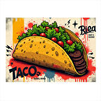 Çizgi Roman Taco İllüstrasyonu Desenli Ahşap Tablo 25cmX 35cm