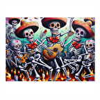 Renkli İskelet Müzisyenler Tasarım Mdf Tablo 35cm X50cm