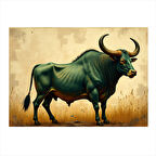 Yeşil Boğa Burcu Desenli Ahşap Tablo 25cmX 35cm