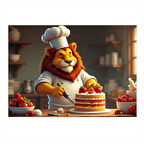 Pasta Yapan Aslan Figürü Model Mdf tablo 25cmX 35cm