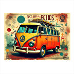 Renkli Retro Minibüs Tasarımı Hediyelik Ahşap Tablo 35cm X50cm