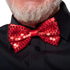 Gece Işıltısı Kırmızı Payetli Pullu Papyon 7x2 Cm