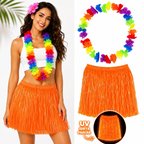 Hediyelik Neon Turuncu Hawaii Etek 40 Cm Ve Rengarenk Hawaii Kolye