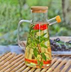 Yağdanlık Cam Şişe 900 Ml Bambu Vakumlu Kapak Ahşap Stantlı Tekli