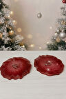 İkili Kırmızı Yılbaşı Epoksi Bardak Altlığı