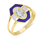 Lacivert Mineli Altın Baget Yüzük (YKZ0148)