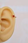 Halka Model Kırmızı Renk Mini Yıldızlı Tragus Piercing Helix