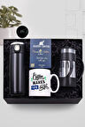 Kupa & 450 ML Kilitli Dereceli Termos & Siyah French Press & Premium Filtre Kahve Hediye Seti