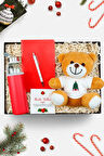 Defter & Deri Kılıflı 500 Ml Matara & Peluş Ayıcık & Beyaz Tükenmez Kalem Yeni Yıl Hediye Seti