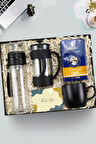 Cam Demlik Matara & Tchibo Special Filtre Kahve & Siyah Kupa & Siyah French Press Hediye Seti