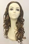 Doğal Kumral Işıltılı Ton Uzun Boy Dalgalı Kaliteli Sentetik Yarım Peruk