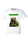 Karışık Minecraft Baskılı Beyaz Tişört