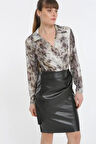 Piton Desenli Deri Etekli Kadın Gömlek Elbise