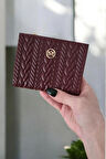 Kadın Bordo Dokuma Desenli Kare Rugan Cüzdan
