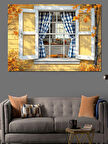 Sarı Çerçeveli Pencere Dekoratif Kanvas - Mdf Ahşap Tablo