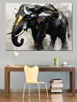 Metalik Fil Modern Heykel Dekoratif Kanvas - Mdf Ahşap Tablo
