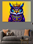 Kraliyet Taçlı Mor Baykuş Dekoratif Kanvas - Mdf Ahşap Tablo