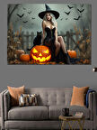 Cadılar Bayramı Şapkalı Kadın Dekoratif Kanvas - Mdf Ahşap Tablo