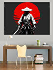 Kırmızı Güneşli Samuray Silüeti Dekoratif Kanvas - Mdf Ahşap Tablo