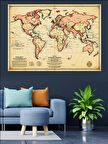 Retro Dünya Harita Çizimi Dekoratif Kanvas - Mdf Ahşap Tablo