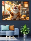 Mutlu Kedi Patates Kızartması Dekoratif Kanvas - Mdf Ahşap Tablo