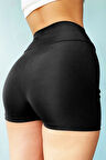 Kadın Siyah Yüksek Bel Mini Deniz Şortu