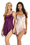 Mor Kısa Saten Gecelik 8217