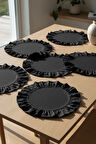 Siyah Pamuklu Fırfırlı Supla 6'lı Set Amerikan Servis 33 Cm Çap Supla 6'lı