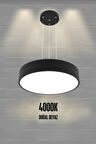 Drum 40cm ( Siyah Kasa, 4000k Işık Rengi ) Modern Sarkıt Led Avize, Salon, Mutfak, Oturma Odası