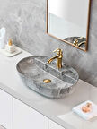 Mermer Desenli Tezgah Üstü Seramik Çanak Lavabo Banyo Lavabosu