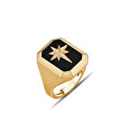Siyah Mineli Kutup Yıldızı Altın Yüzük