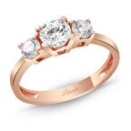 Üç Taşlı Rose Altın Yüzük Yeni Trend
