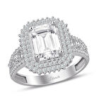 3.5 Karat Görünümlü Baget Kesim Beyaz Altın Yüzük