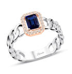 Halkalı Safir Baget Yüzük Rose Beyaz Altın İtalyan Tasarım