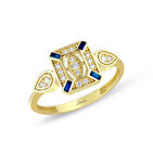 Safirli Kare Taşlı Altın Yüzük