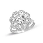 Baget Taşlı Papatya Model Beyaz Altın Yüzük