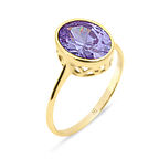 İşlemeli Yuva Altın Lila Taşlı Yüzük (YZK0121)