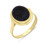 Simli Onix Taşlı Altın Nostalji Yüzük (YZK0217)