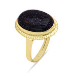 Altın 14 Ayar Simli Onix Taşlı Nostalji Yüzük (YZK0218)