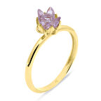 Lila Taşlı Altın Lotus Çiçeği Yüzük (YZK0256)