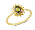 14 Ayar Altın Oval Yeşil Taşlı Yüzük YZK056A
