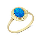 14 Ayar Altın Mavi Taşlı Çerçeveli Yüzük YZK057B