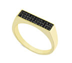 14 Ayar Altın Siyah Üç Sıra Taşlı Yüzük YZK072B