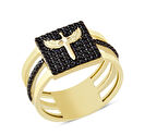 14 Ayar Altın Siyah Taşlı Mikail Kılıcı Yüzük YZK075C